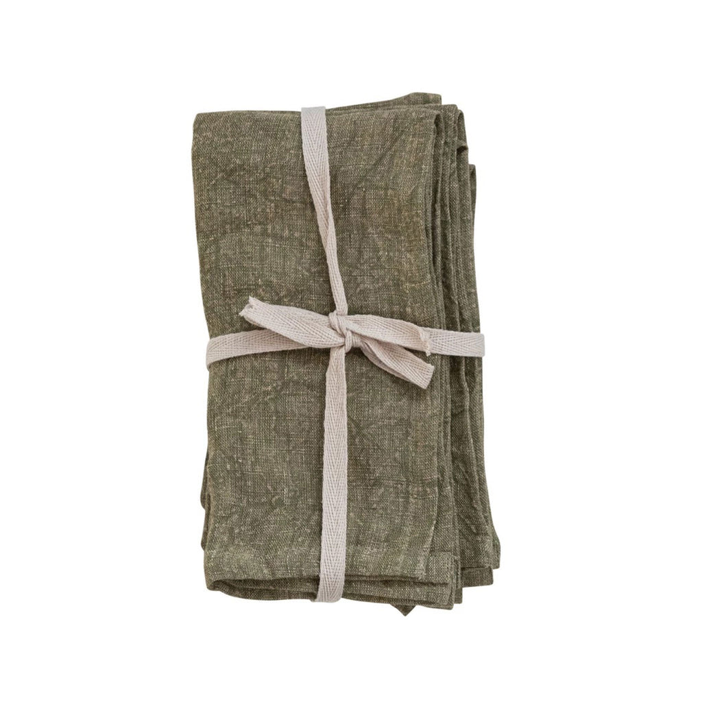 18 serviettes carrées en lin lavé à la pierre couleur olive, lot de 4