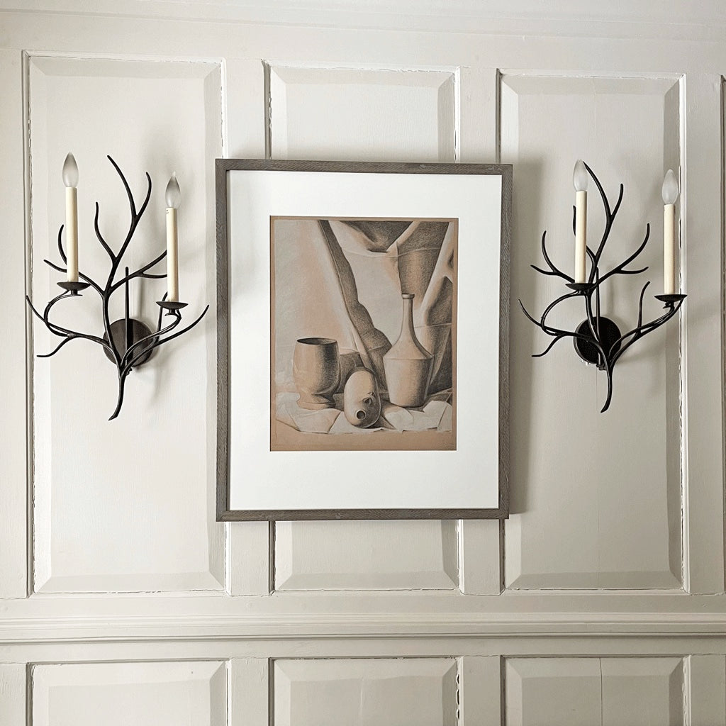 Dessin au fusain encadré d'époque, provenant de l'Art Students League de New York (Bouteilles)