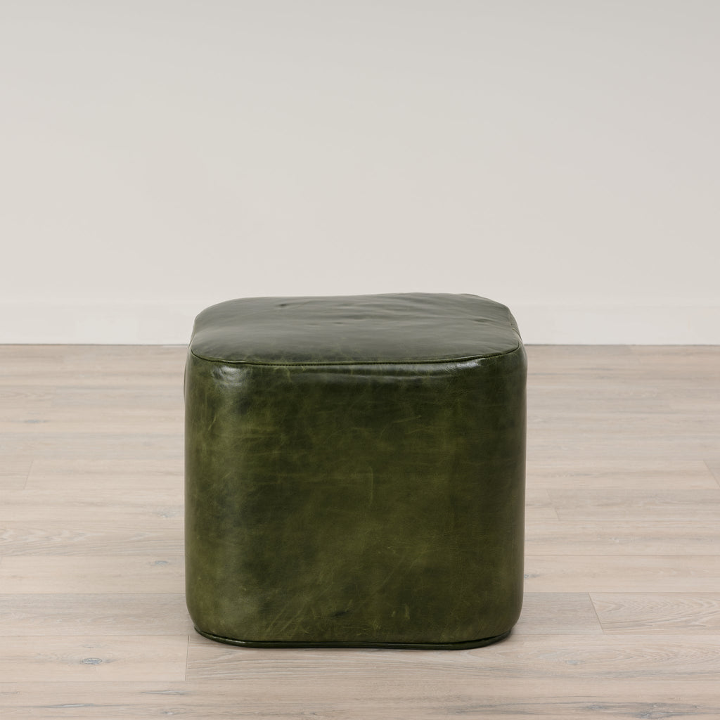 Pouf Ames en cuir vert verdoyant