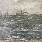 Huile sur panneau vintage ; Tempête de décembre J. Millcahy