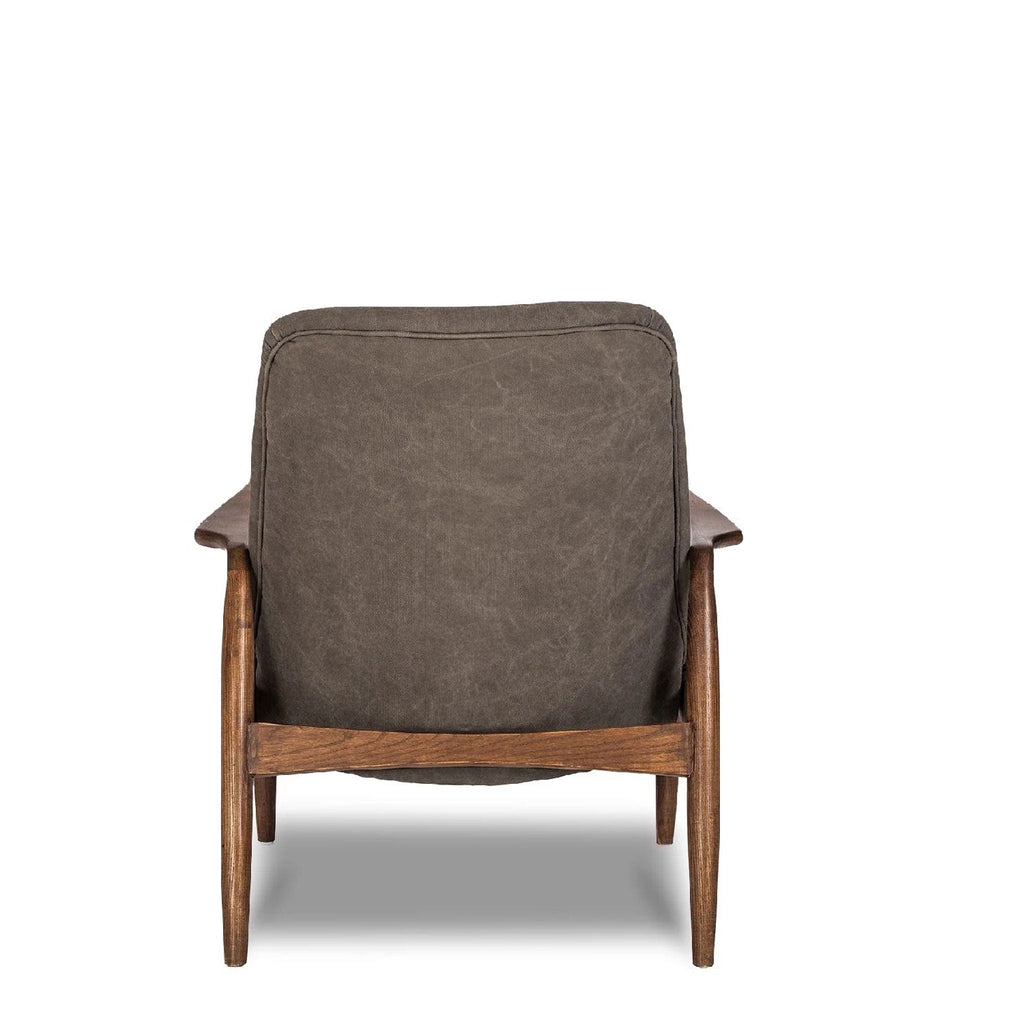 Fauteuil Royce Lounge en gris cendré avec coussin d'assise en cuir beige