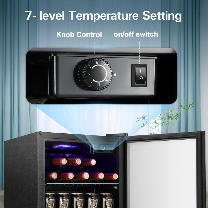 Réfrigérateur à boissons de 1,3 pi³ (37 L) - Mini-réfrigérateur de 48 canettes et 12 bouteilles, porte vitrée, commande par bouton.