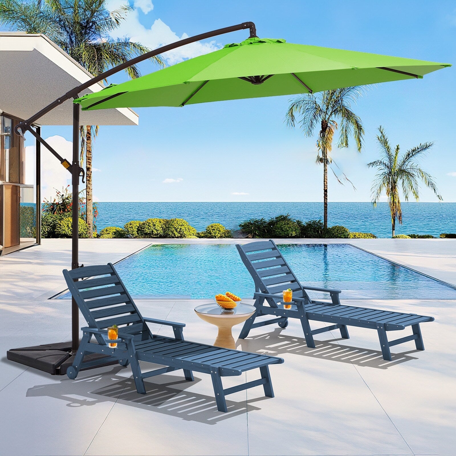 Parasol déporté à manivelle en acier de 3 m avec base lestée