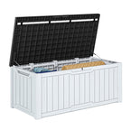 Coffre de terrasse verrouillable en résine résistante à l'eau, grande capacité (120-260 gallons).