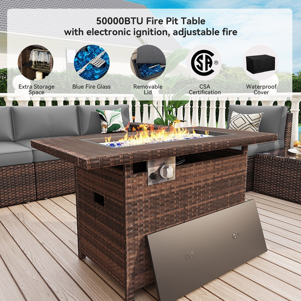 13 Pieces Patio Furniture Set with 44Fire Pit Table