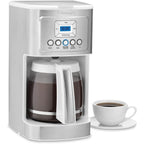 Cafetière Perfectemp 14 tasses avec carafe en verre, programmable, contrôle de l'intensité du café, réglage de 1 à 4 tasses, blanche
