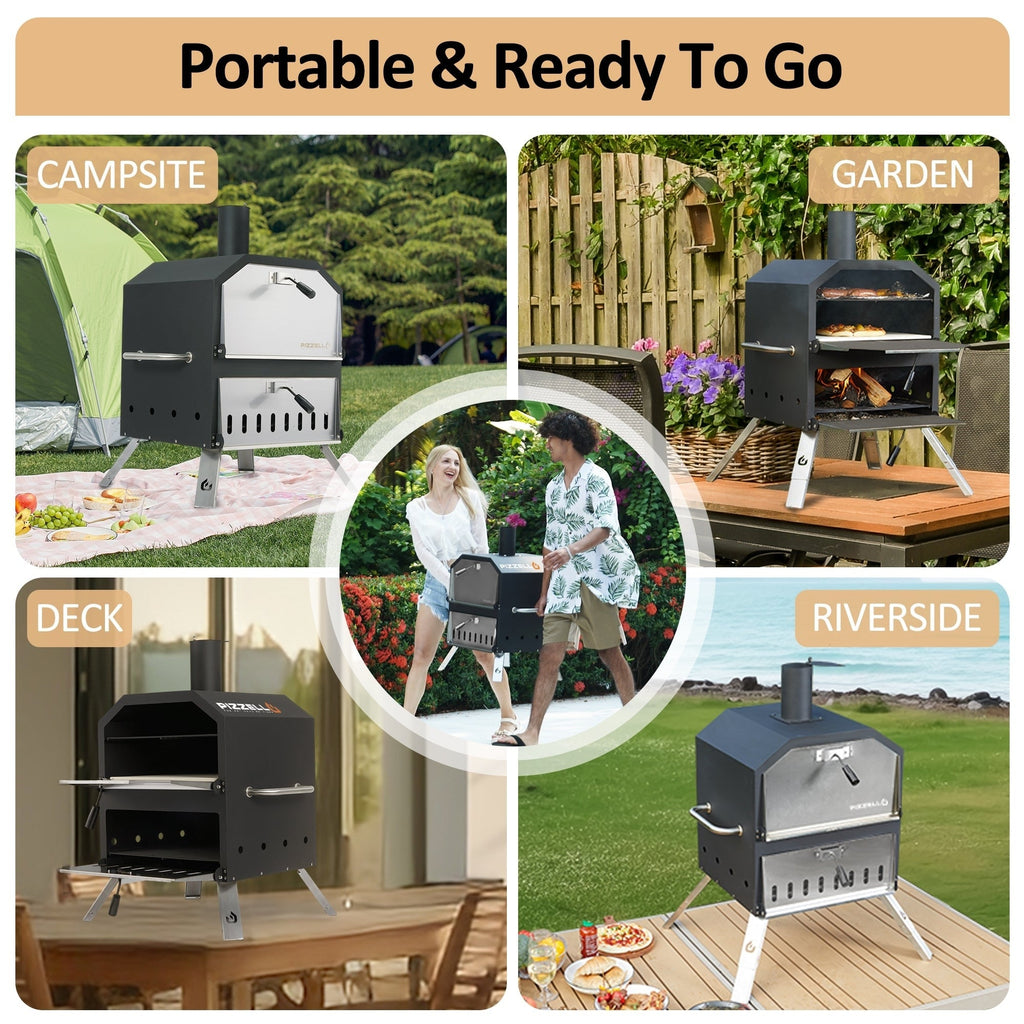 Four à pizza extérieur à 2 couches, 16 pouces, 16 pouces, au feu de bois, idéal pour le camping