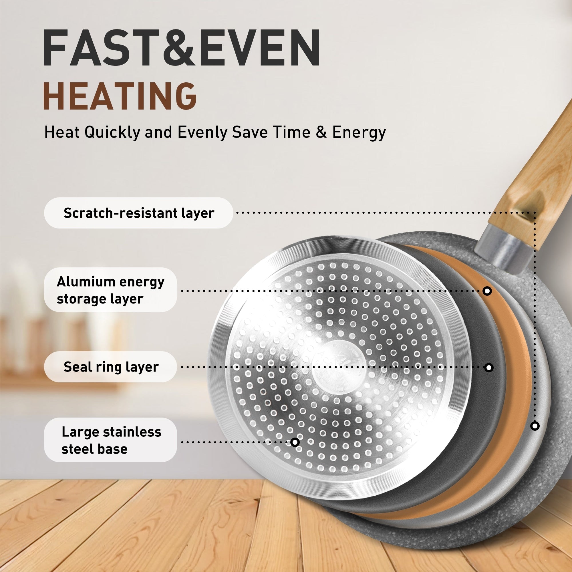 Ensemble de 17 pièces de batterie de cuisine en granit, comprenant casseroles et poêles antiadhésives