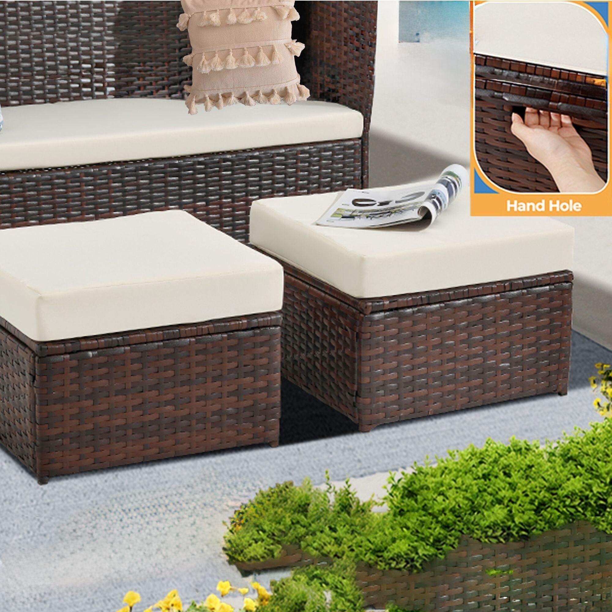 2-PC Patio Wicker Ottomans--Clearance
