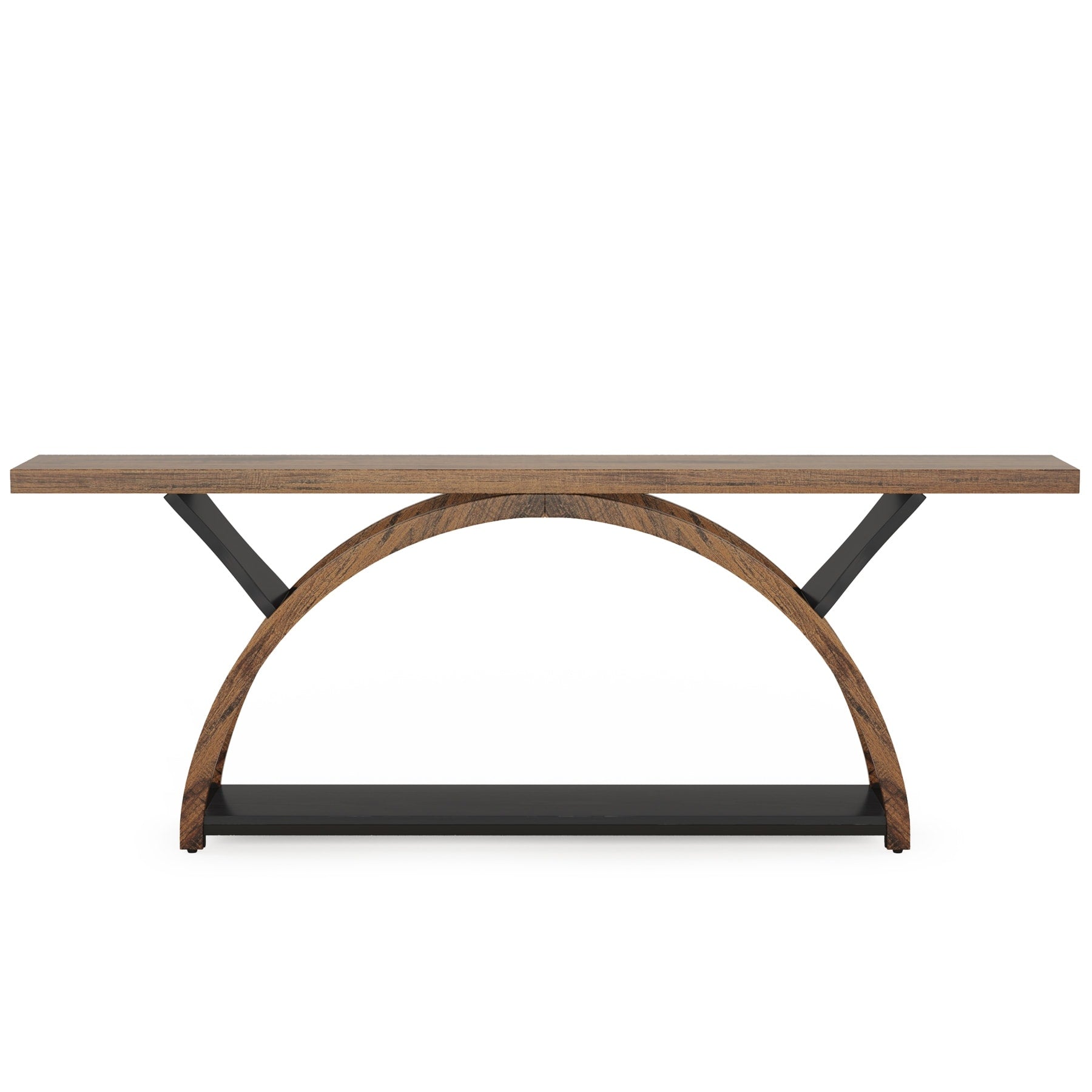 Console allongée et étroite à 2 niveaux avec cadre semi-circulaire pour entrée, table d'appoint grise pour couloir