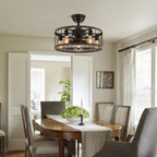 Ventilateur de plafond extra-plat de 50 cm avec éclairage intégré, finition bois style ferme moderne et télécommande.