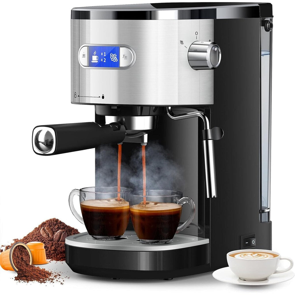 Machine à expresso 20 bars avec mousseur à lait et buse vapeur, idéale pour la maison et les amateurs de café. Cadeau parfait pour les passionnés de café.
