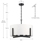 Lustre suspendu à 4 lumières noir mat de 56 cm (22 po) avec abat-jour cylindrique blanc - 22 W