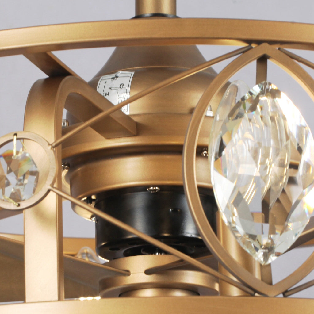 Lustre ventilateur de plafond moderne à cage en cristal de 22 pouces avec télécommande