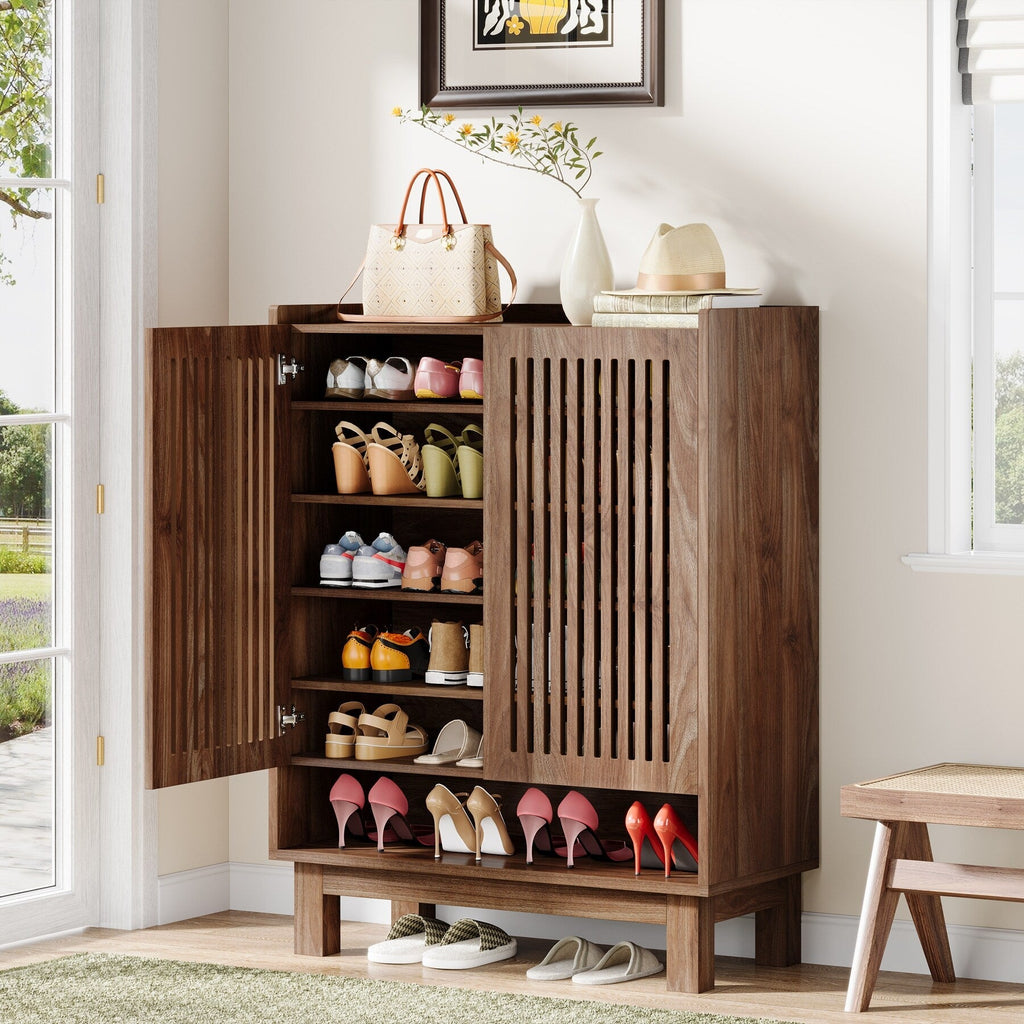 Meuble à chaussures avec porte pour 24 paires, idéal pour l'entrée ou le salon.