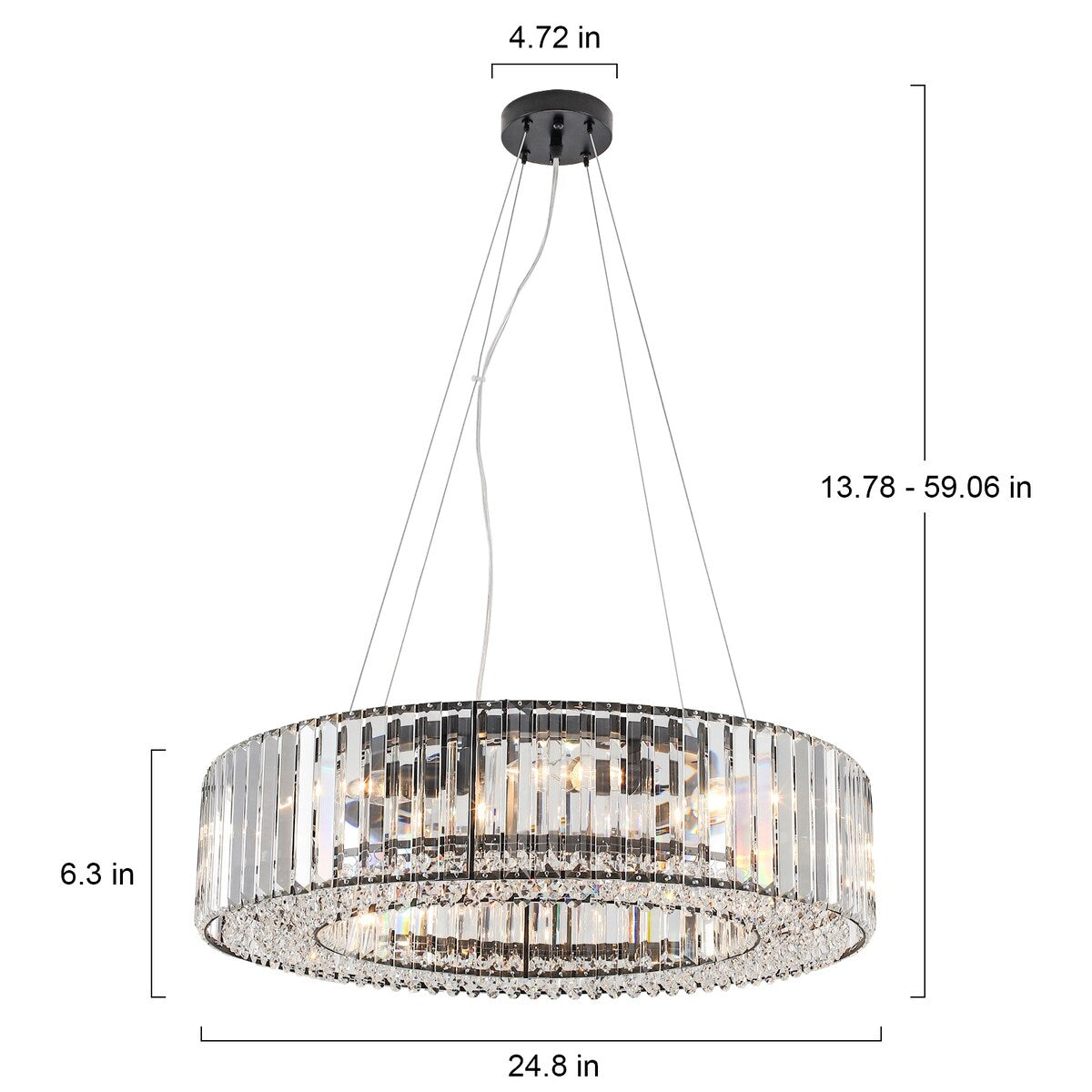 Lustre de style campagnard à 8 lumières de 63 cm (24,8 po), lustre en cristal, lustre tambour pour salle à manger, salon, chambre à coucher et cuisine