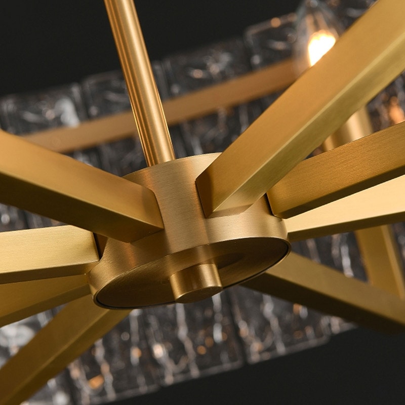 Lustre tambour moderne doré de 66 cm (26 po) en cristal, suspension glamour à 6 lumières avec variateur et verre dépoli, idéal pour îlot de cuisine ou salle à manger.