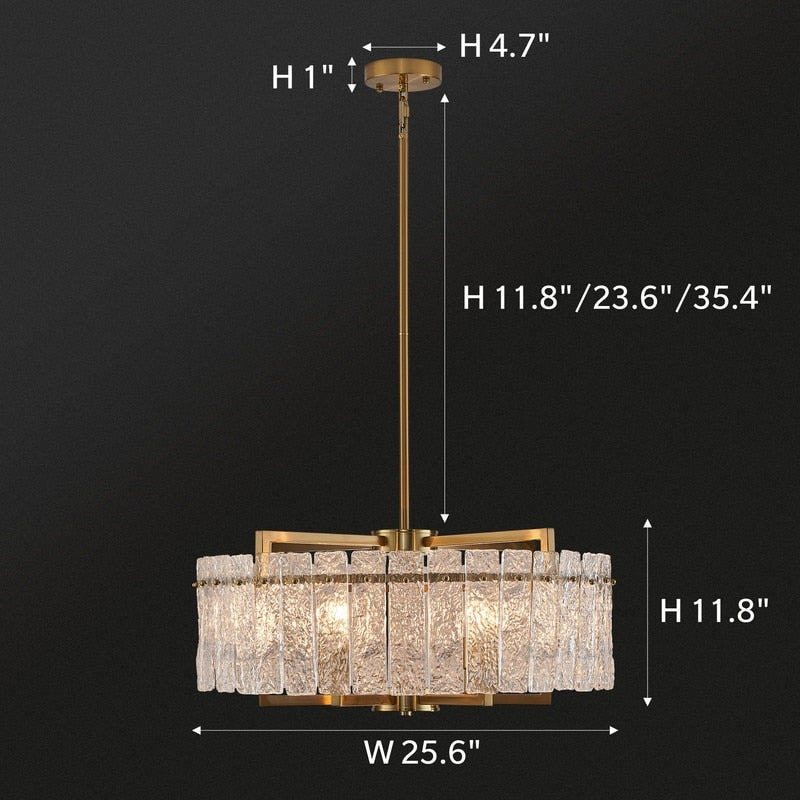 Lustre tambour moderne doré de 66 cm (26 po) en cristal, suspension glamour à 6 lumières avec variateur et verre dépoli, idéal pour îlot de cuisine ou salle à manger.