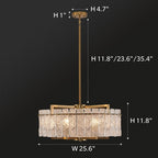 Lustre tambour moderne doré de 66 cm (26 po) en cristal, suspension glamour à 6 lumières avec variateur et verre dépoli, idéal pour îlot de cuisine ou salle à manger.