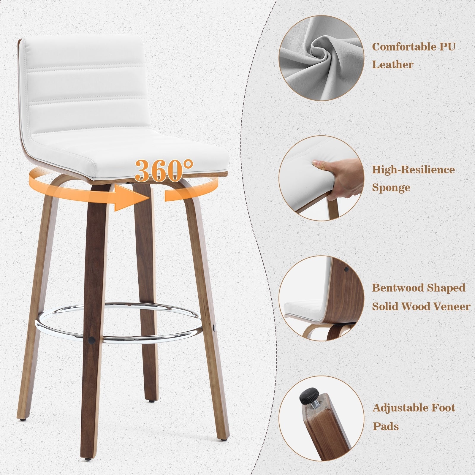 Tabourets de bar/comptoir pivotants en similicuir 26/29, lot de 2/3