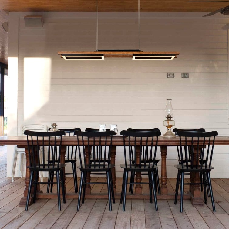 Lustre linéaire en bois à 3 ou 5 lumières LED intégrées, suspension pour îlot de cuisine