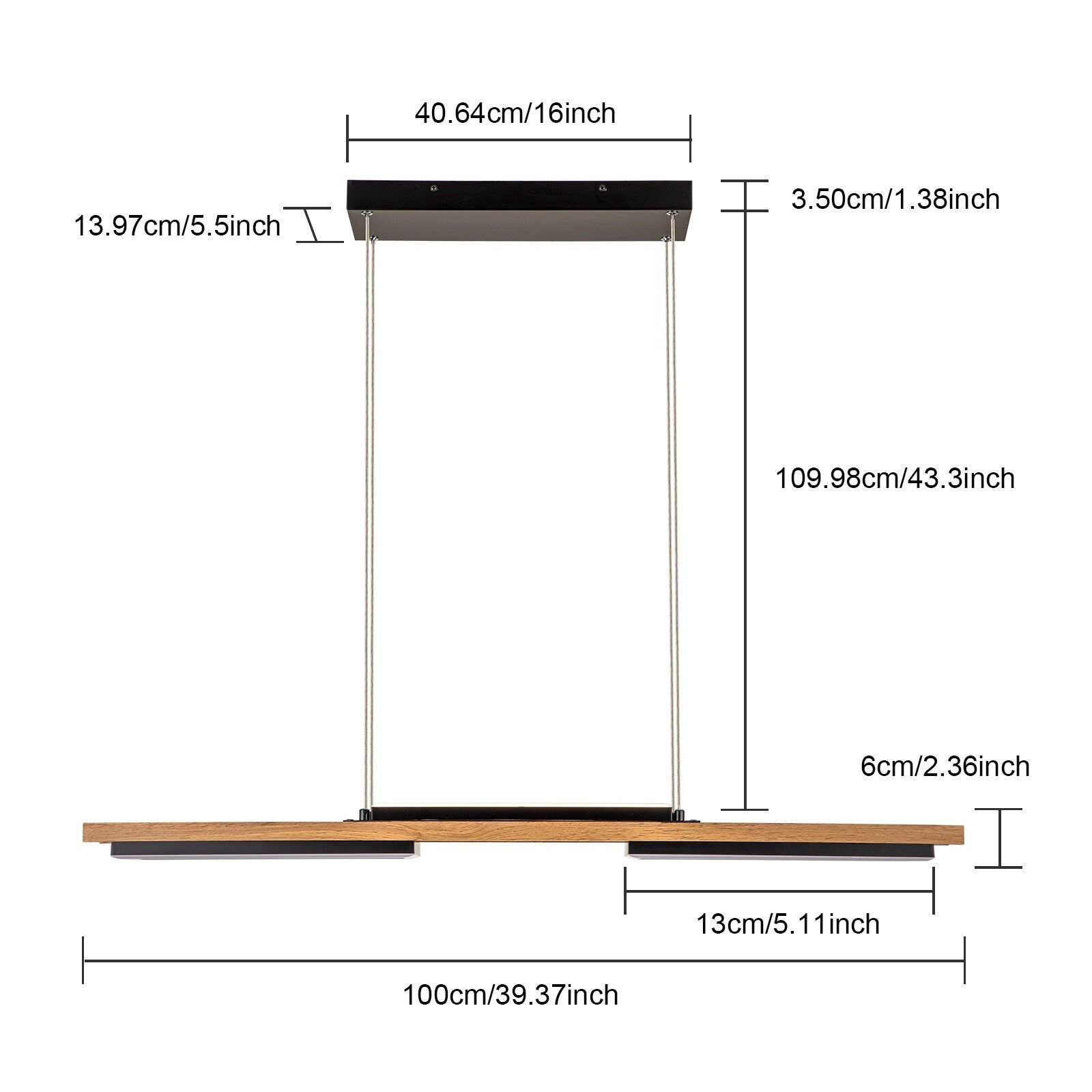 Lustre linéaire en bois à 3 ou 5 lumières LED intégrées, suspension pour îlot de cuisine