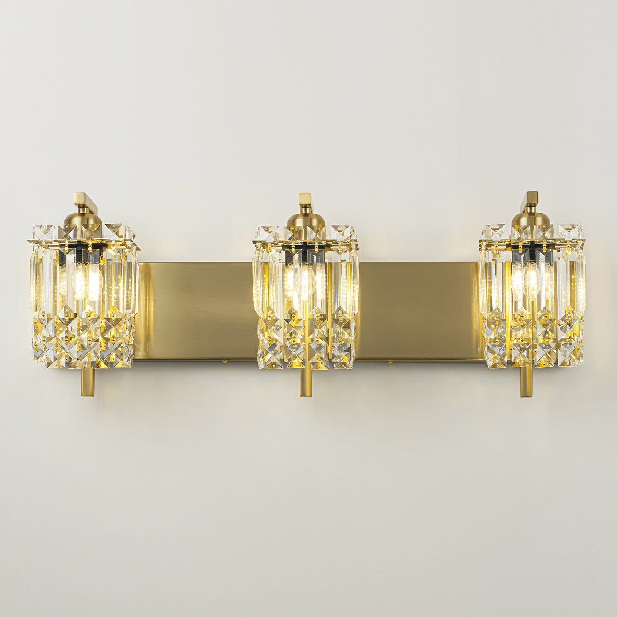 Applique murale moderne et glamour à 3 lumières pour salle de bain, avec miroir en cristal