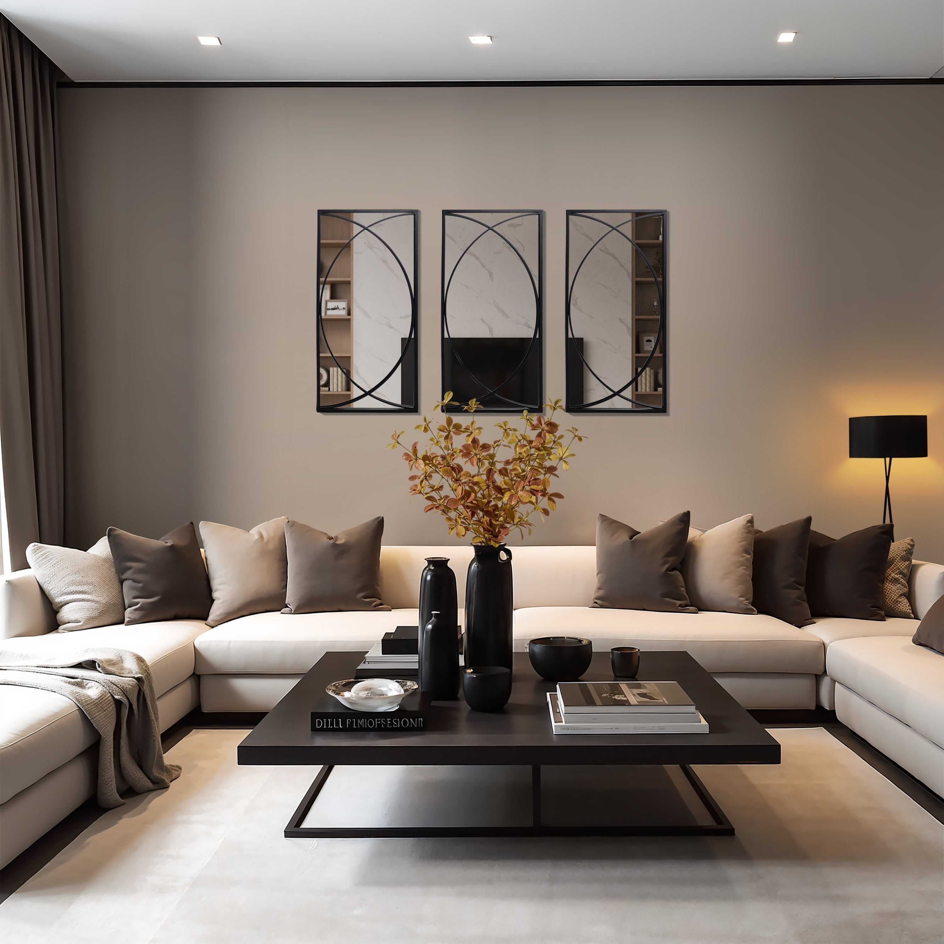 Ensemble de 3 miroirs muraux rectangulaires en métal noir - 31,9 cm (H) x 15,75 cm (L) x 0,75 cm (P)