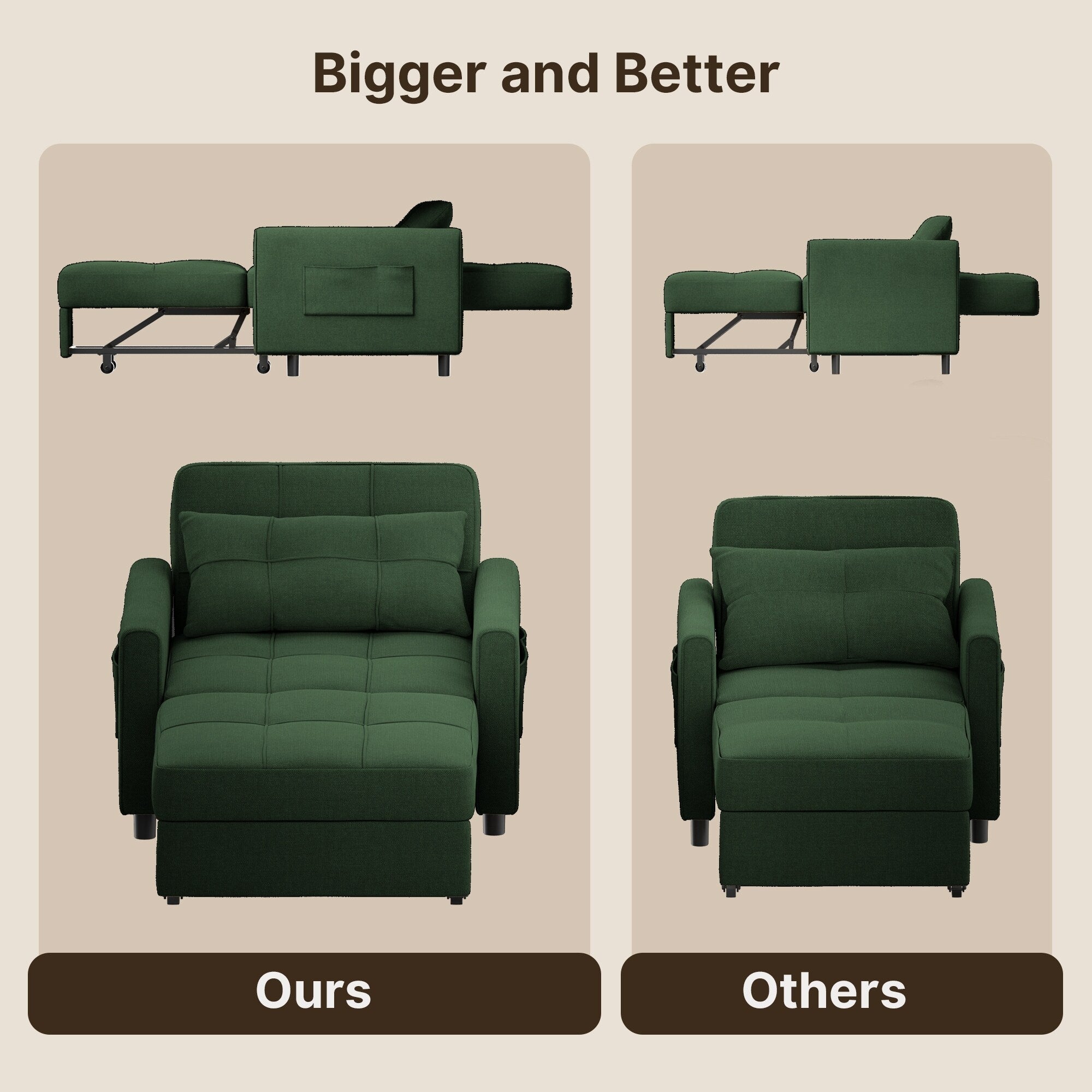 Canapé-lit convertible 3 en 1, avec fauteuil gigogne et lit pliant, idéal pour le salon.