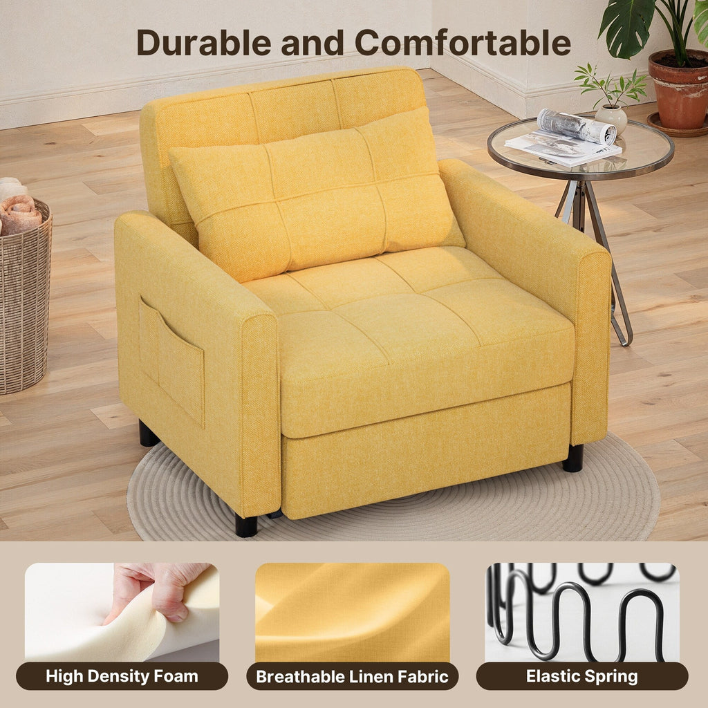 Canapé-lit convertible 3 en 1, avec fauteuil gigogne et lit pliant, idéal pour le salon.