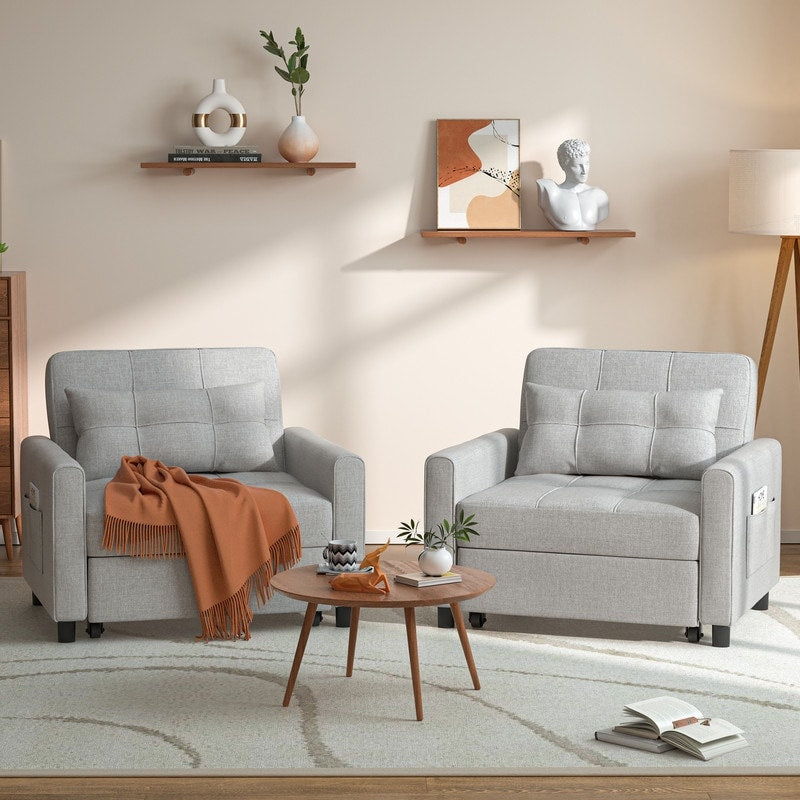 Canapé-lit convertible 3 en 1, avec fauteuil gigogne et lit pliant, idéal pour le salon.