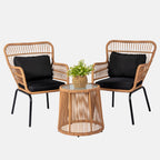 3 Piece Outdoor Wicker Conversation Bistro Set, All-Weather Rattan Furniture Patio Chairs Set with Cushions
