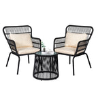3 Piece Outdoor Wicker Conversation Bistro Set, All-Weather Rattan Furniture Patio Chairs Set with Cushions