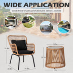 3 Piece Outdoor Wicker Conversation Bistro Set, All-Weather Rattan Furniture Patio Chairs Set with Cushions