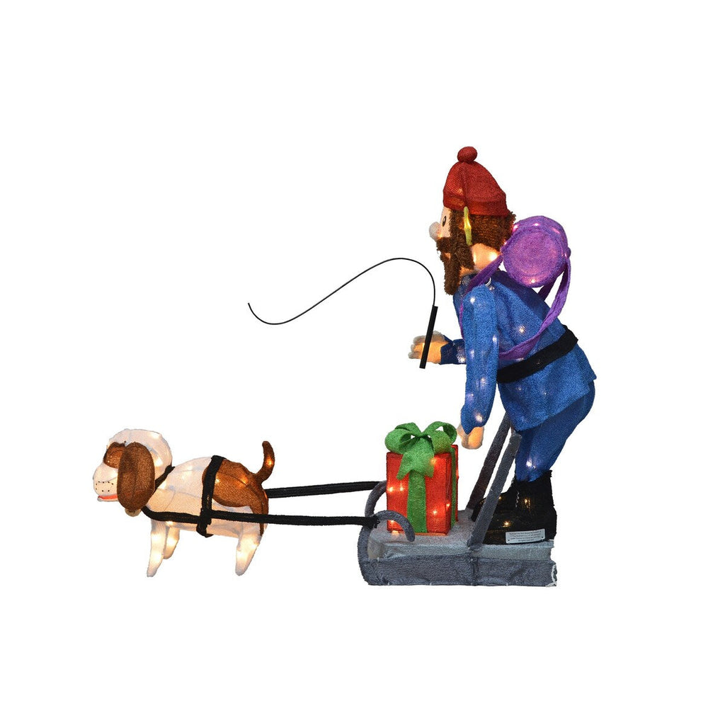 34 Rudolph, décoration de jardin 3D pré-éclairée par LED, Yukon debout et chien