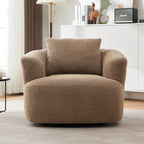 360° Swivel Chair, 38.2 Boucle Accent Chair with Throw Pillow, Upholstered Barrel Sofa Chair with Curved Armrests
