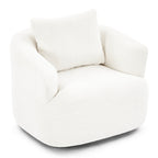 360° Swivel Chair, 38.2 Boucle Accent Chair with Throw Pillow, Upholstered Barrel Sofa Chair with Curved Armrests