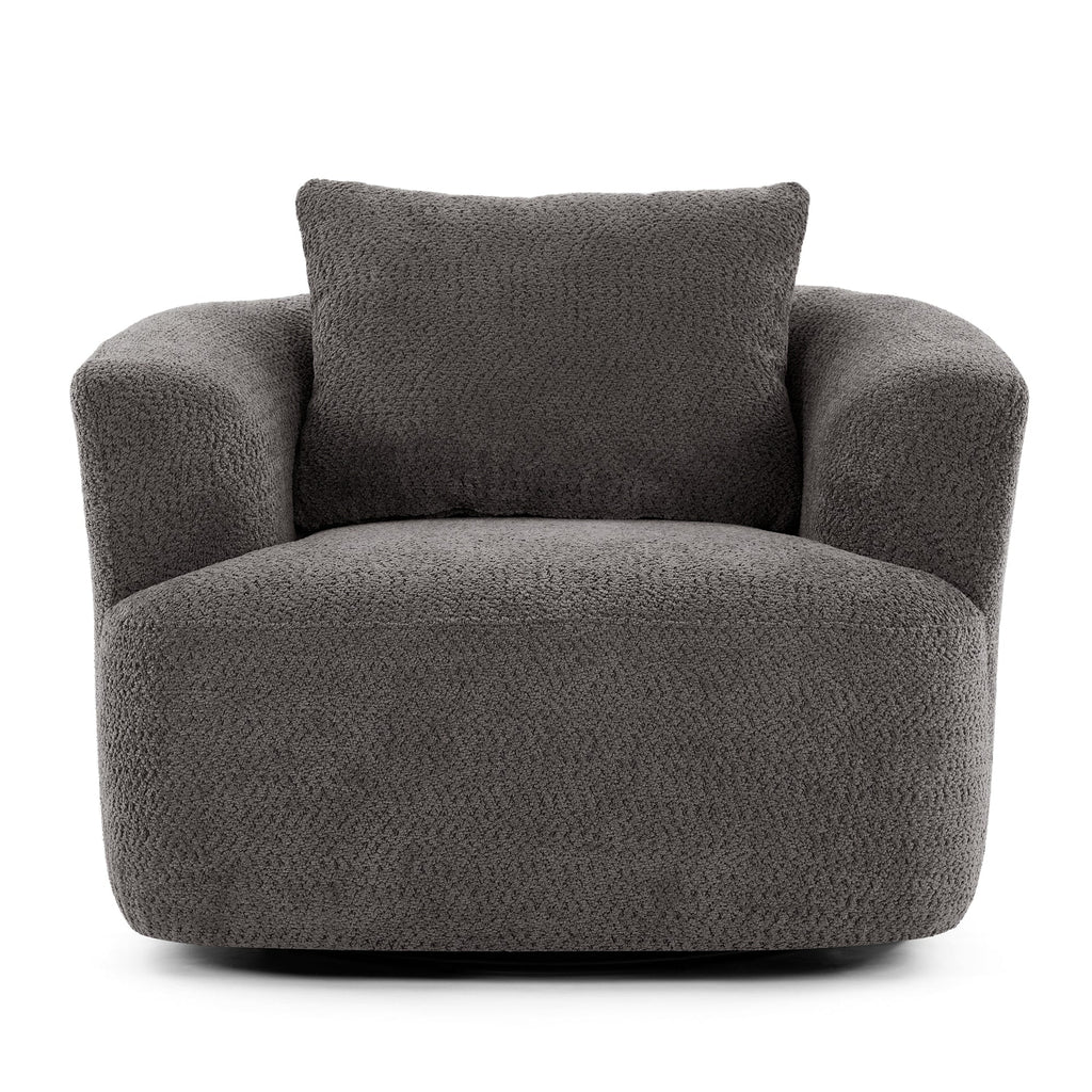360° Swivel Chair, 38.2 Boucle Accent Chair with Throw Pillow, Upholstered Barrel Sofa Chair with Curved Armrests