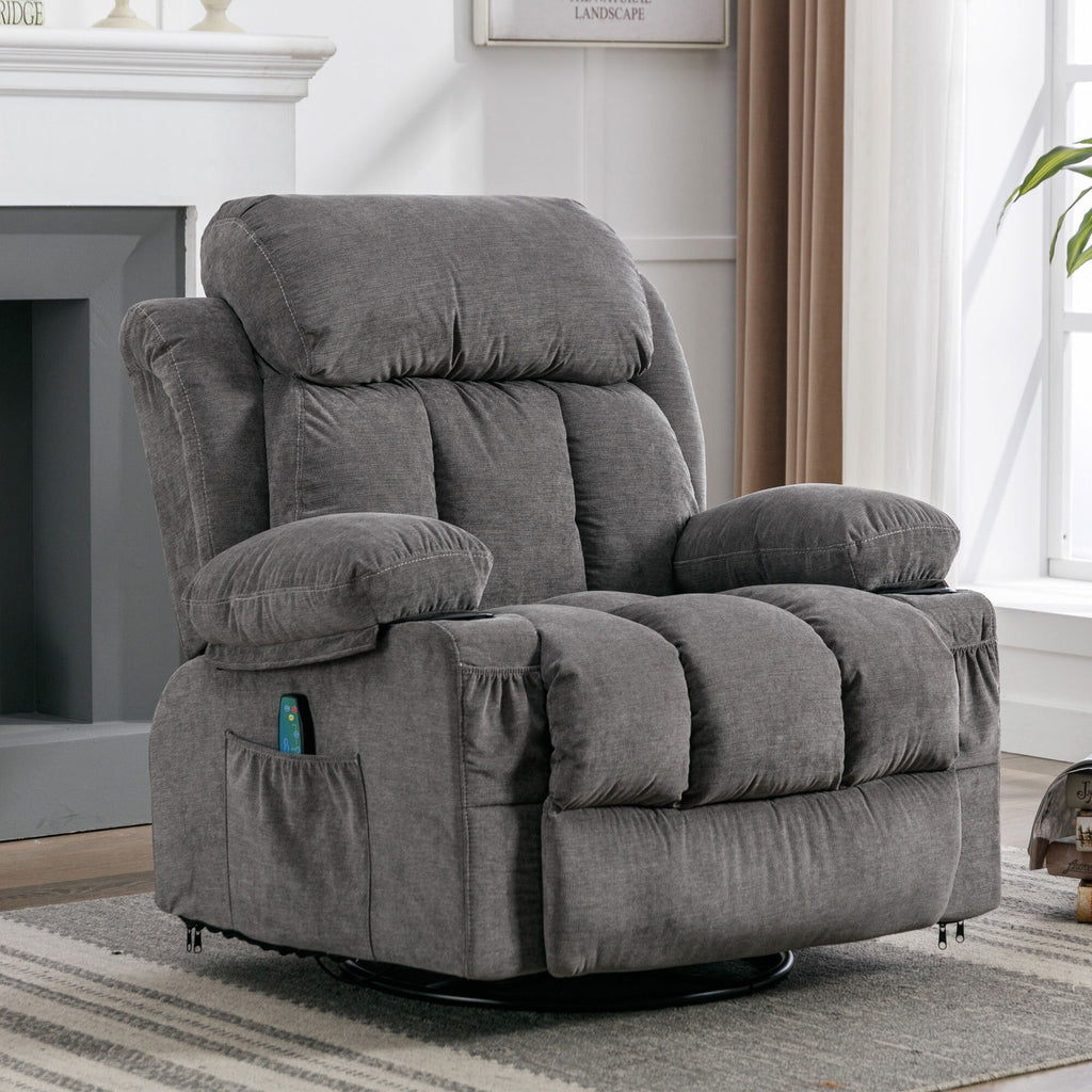 360° Swivel Recliner Chair with Massage, Heat, USB, and Cup Holders