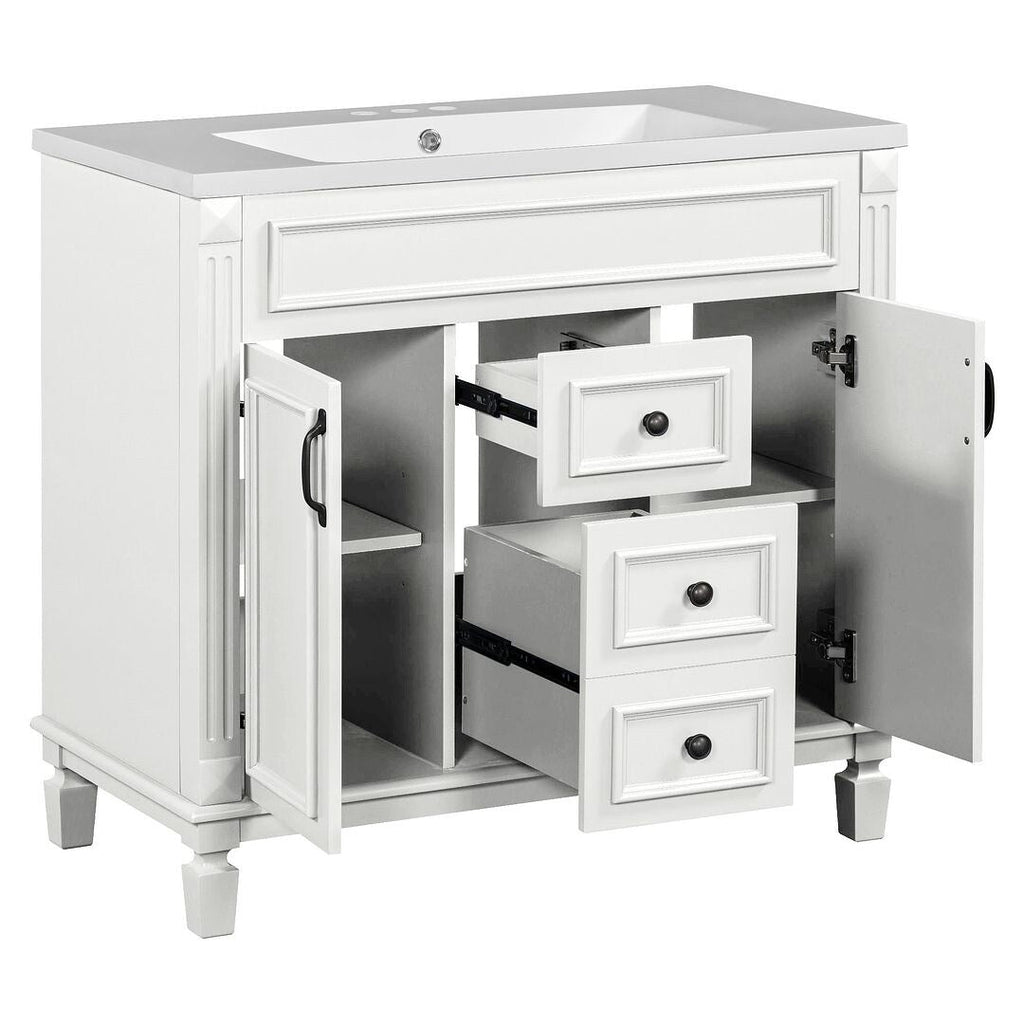 Meuble-lavabo moderne de 91 cm (36 po) avec vasque et armoire à miroir, 2 portes et 2 tiroirs