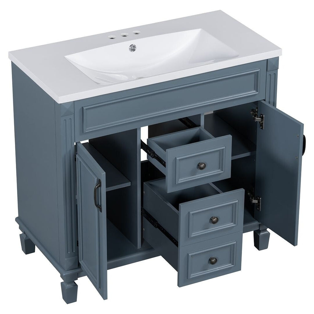 Meuble-lavabo moderne de 91 cm (36 po) avec vasque et armoire à miroir, 2 portes et 2 tiroirs