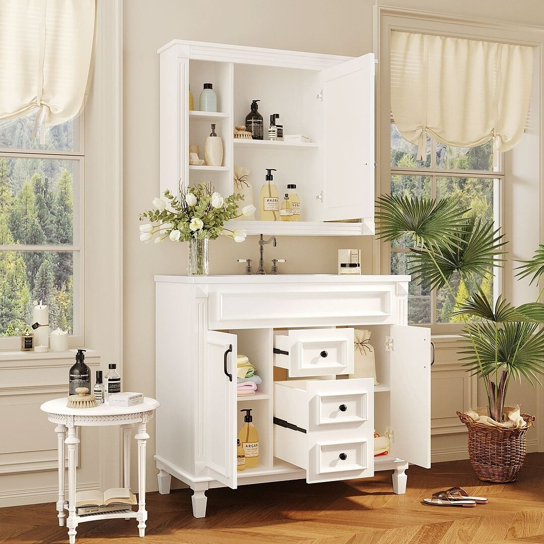 Meuble-lavabo moderne de 91 cm (36 po) avec vasque et armoire à miroir, 2 portes et 2 tiroirs