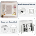 Meuble-lavabo moderne de 91 cm (36 po) avec vasque et armoire à miroir, 2 portes et 2 tiroirs