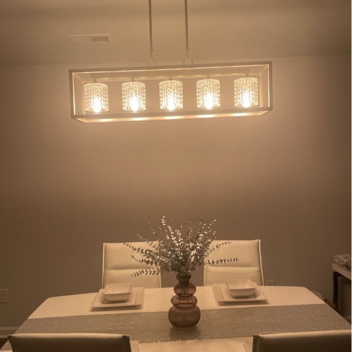 Lustre rectangulaire en cristal à 5 ​​lumières, style moderne du milieu du siècle, 94 cm (37 po), pour salle à manger.