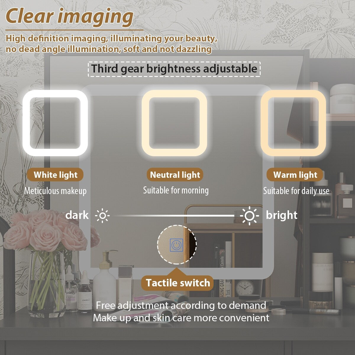 Ensemble coiffeuse de 100 cm de large avec tabouret et miroir.