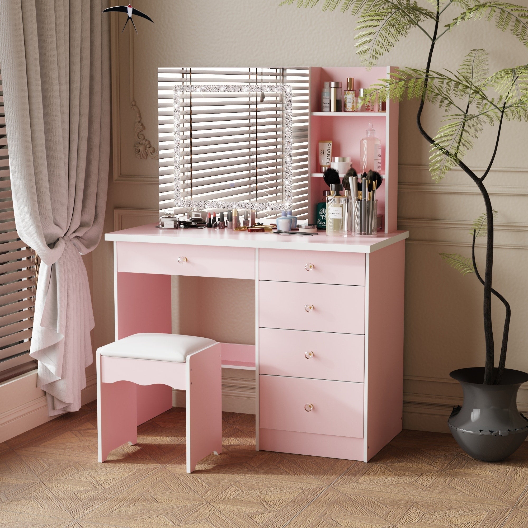 Ensemble coiffeuse de 100 cm de large avec tabouret et miroir