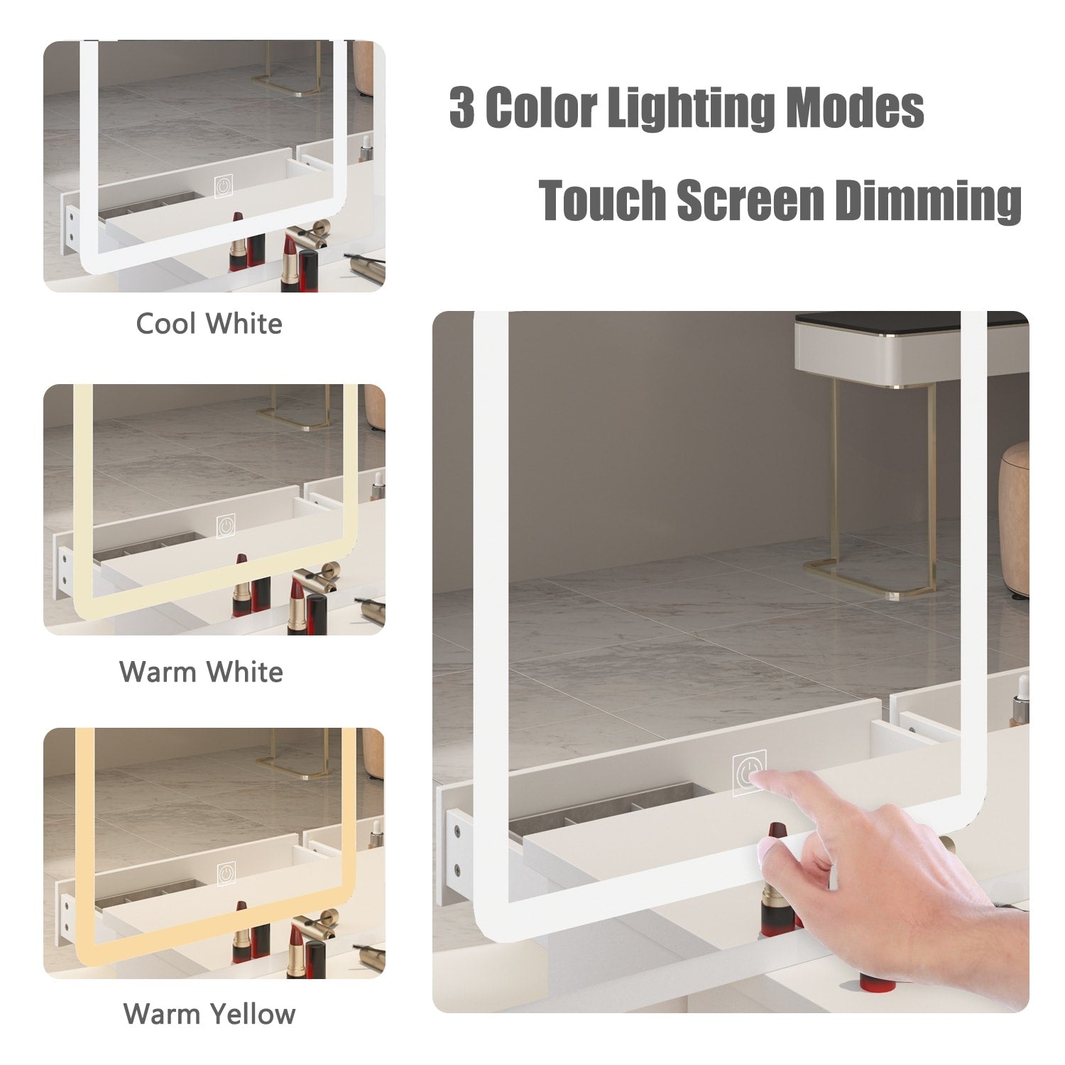 Ensemble coiffeuse de 100 cm de large avec tabouret et miroir