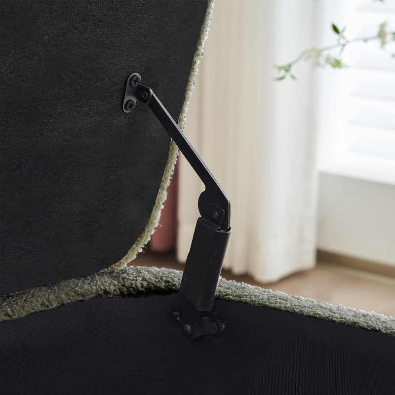 Pouf de rangement en boucle écrue (39,5 cm), en sherpa, avec pieds en bois, idéal pour le salon ou la chambre.