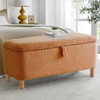 Pouf de rangement en boucle écrue (39,5 cm), en sherpa, avec pieds en bois, idéal pour le salon ou la chambre.