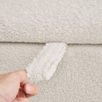 Pouf de rangement en boucle écrue (39,5 cm), en sherpa, avec pieds en bois, idéal pour le salon ou la chambre.